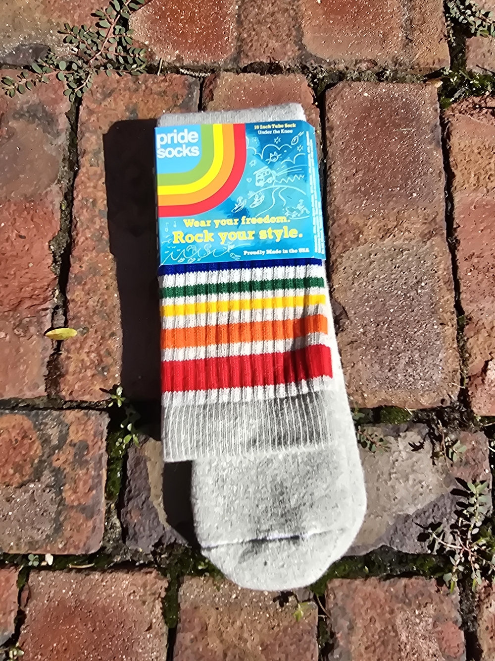 Pride Socks Women’s Athletic Crew Socks Gray with Rainbow Stripes Tube Socks